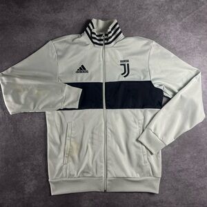 Adidas White and Black Bomber Jacket with Ribbed Collars